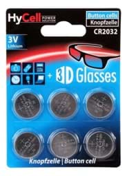 Bild von HyCell Lithium-Knopfzellen CR2032 für 3D-Brillen 1516-0026 6er-Blister
