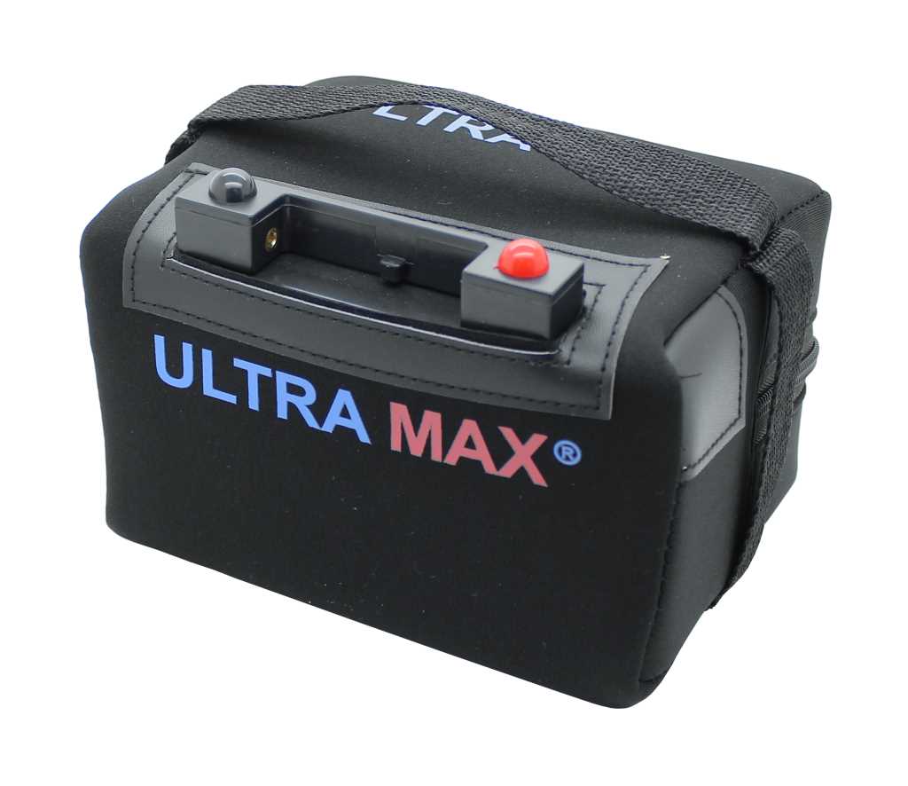 Bild von ULTRA MAX Li22-12 LiFePO4 Akku 12V 22Ah inkl. Ladegerät und Adapterkabel passend für Powakaddy, Hillbilly