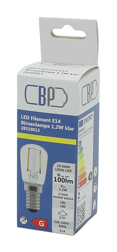 Bild von BP Filament LED Birnenlampe E14 1,2W warm weiß klar