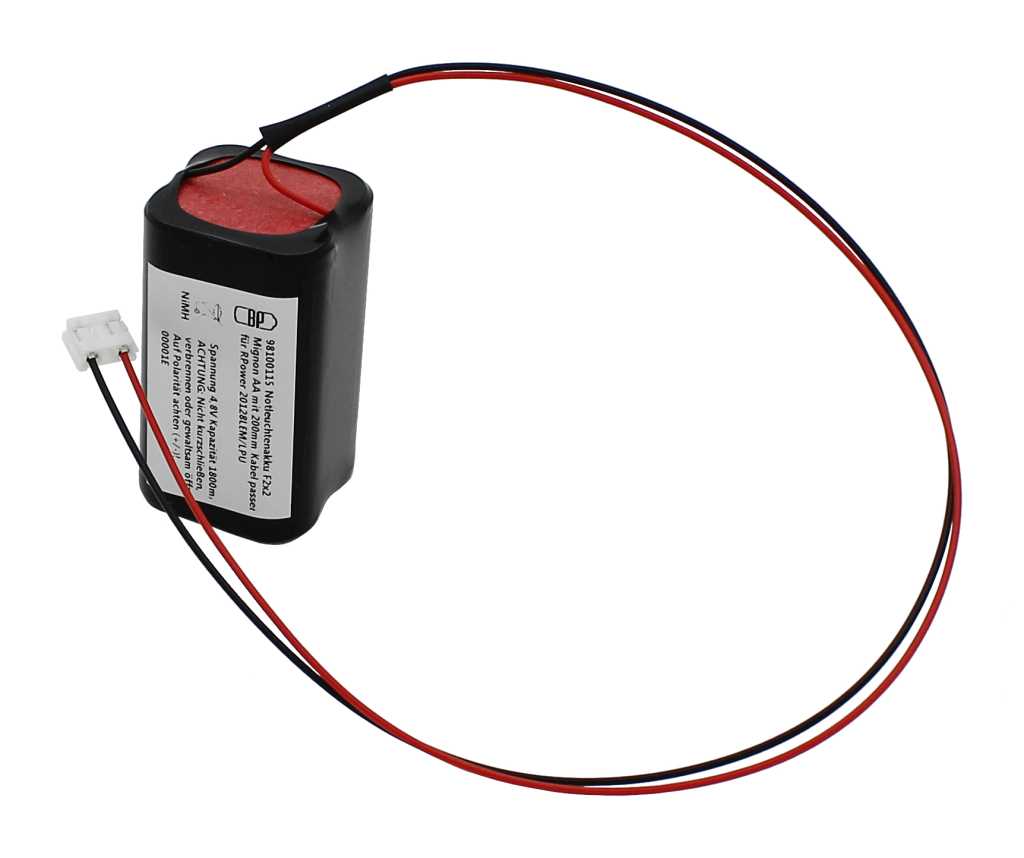 Bild von Notleuchtenakku NiMH 4,8V 1800mAh F2x2 Mignon AA mit 300mm Kabel und Stecker passend für RPower 20128LEM/LPU