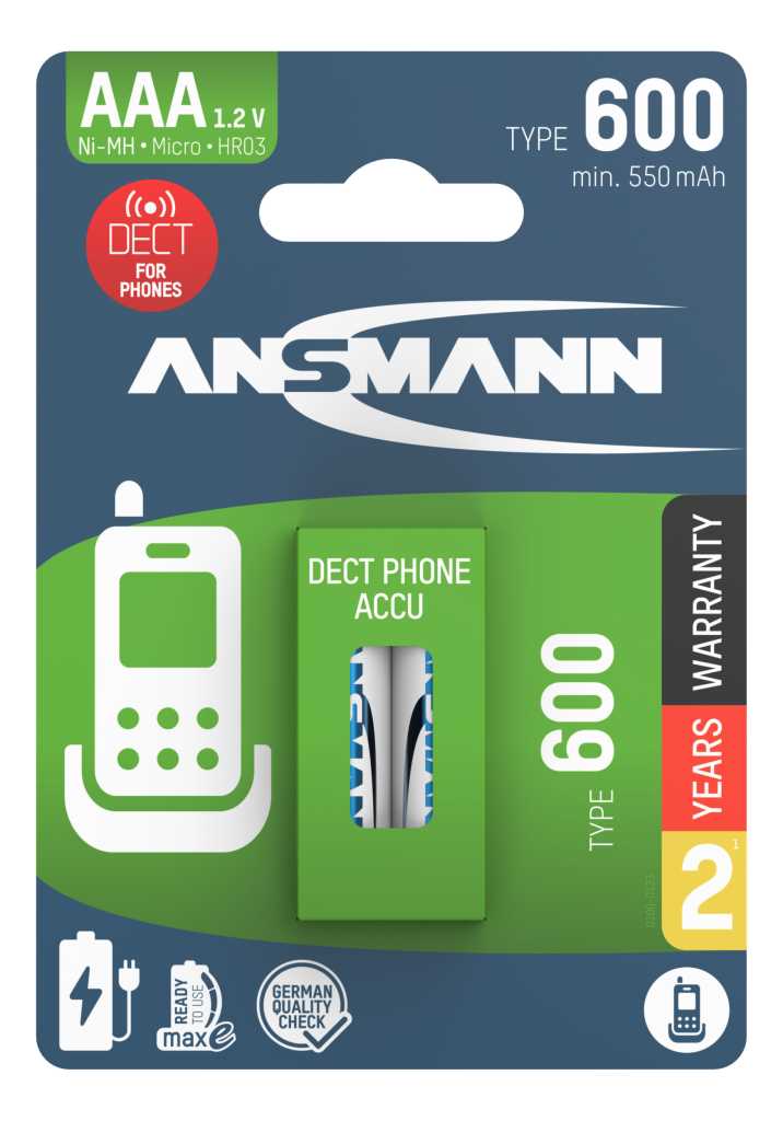 Bild von Ansmann DECT NiMH-Akku Micro 550mAh 1311-0023 2er Blister