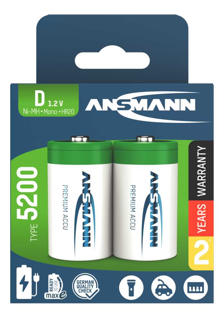 Bild von Ansmann NiMH-Akku Mono 5000mAh 1314-0003 2er Blister