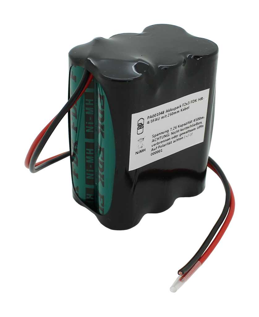 Bild von Akkupack NiMH 7,2V 4500mAh F2x3 FDK HR-4/3FAU mit 250mm Kabel 