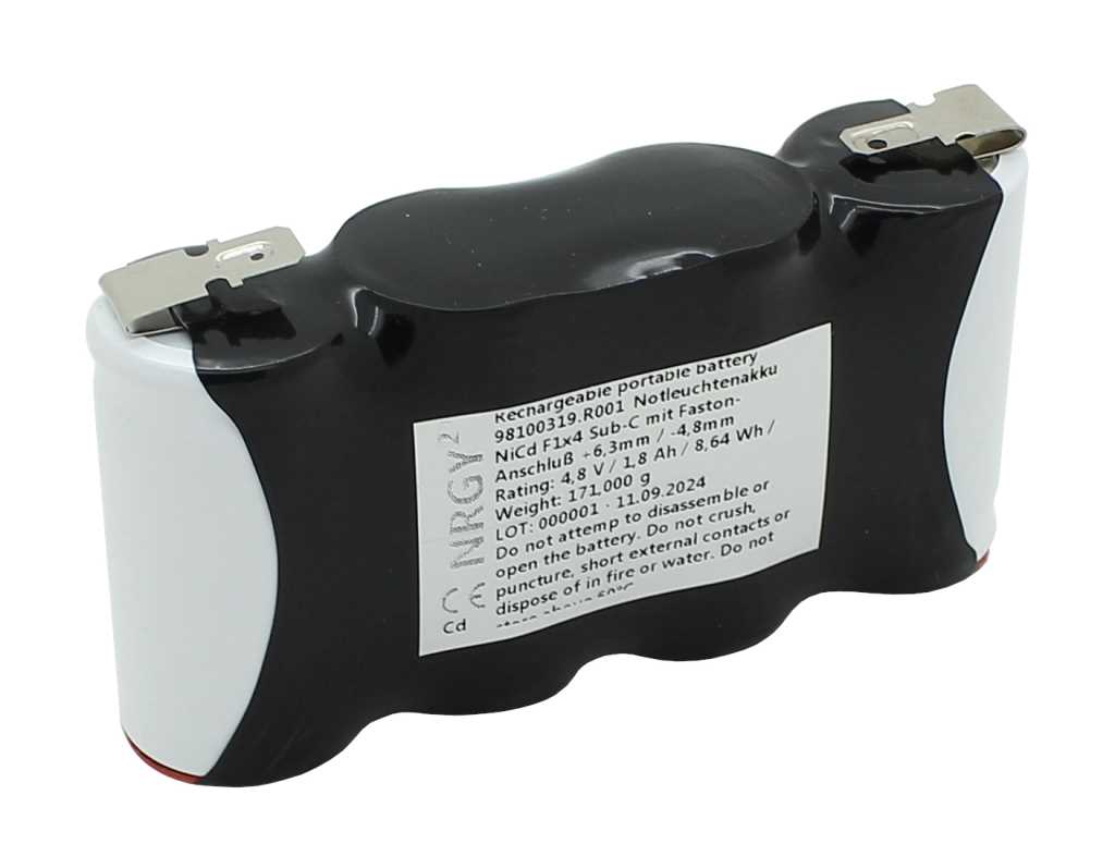 Bild von Notleuchtenakku NiCd 4,8V 1800mAh F1x4 Sub-C mit Faston-Anschluss +6,3mm / -4,8mm ersetzt Kaufel 11190046